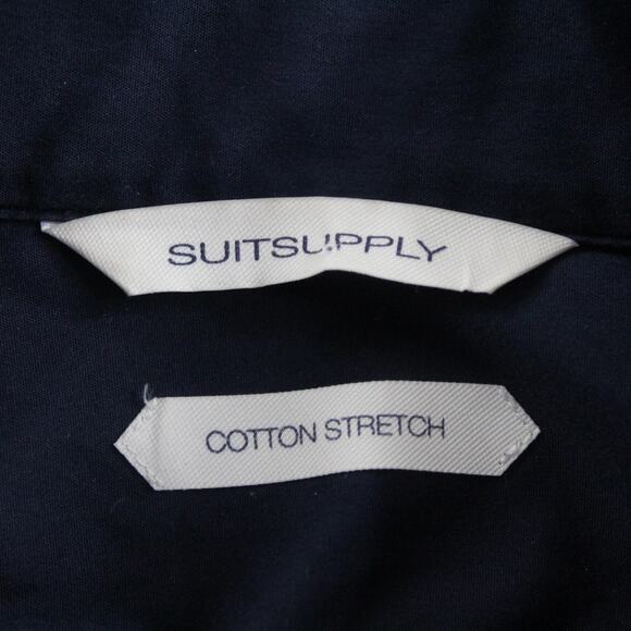 Suitsupply Shirt Mens 15 38 Cotton Stretch Extra Slim Fit Navy Blue Long Sleeve - Picture 3 of 9